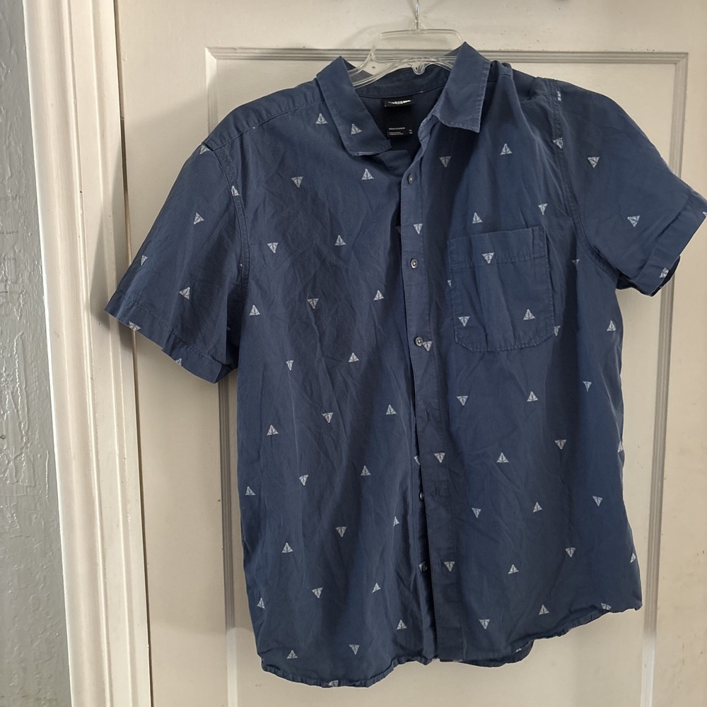 The North Face Shirt Mens XL Blue All Over Print Button Up Short Sleeve